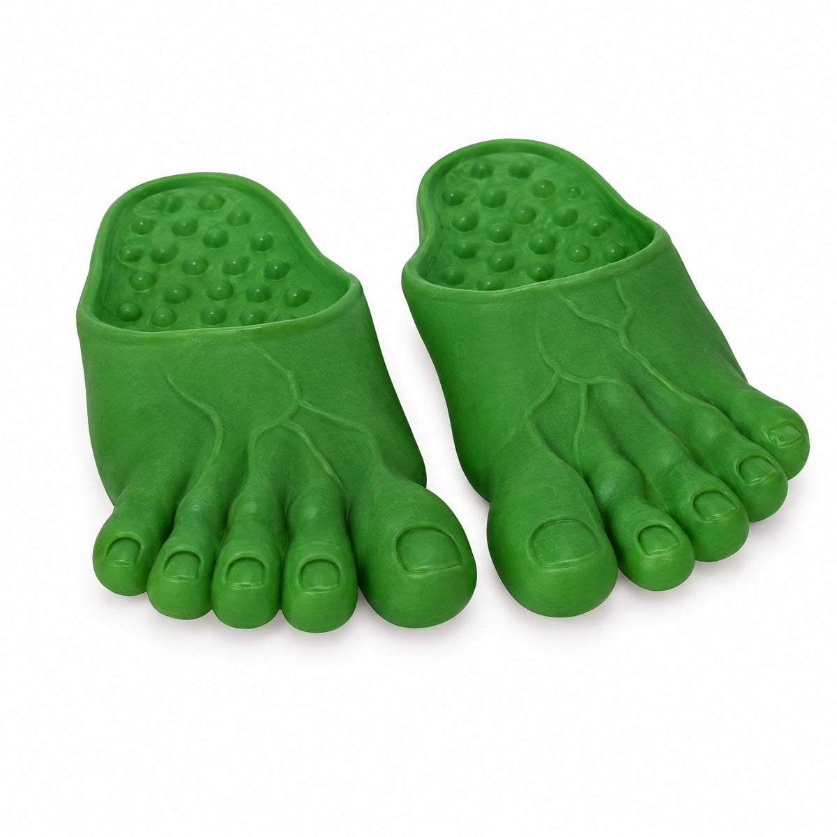 DawgzOut Giant Foot Slippers in green, oversized foot-shaped slippers with five toes