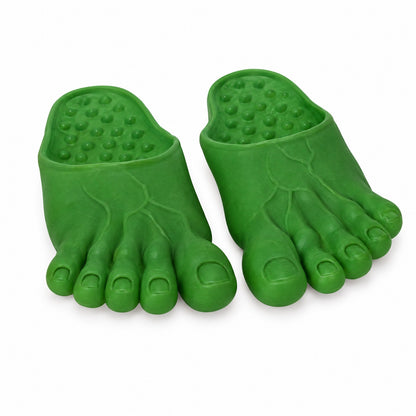 DawgzOut Giant Foot Slippers in green, oversized foot-shaped slippers with five toes