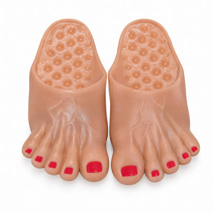 DawgzOut Giant Foot Slippers with red painted toenails